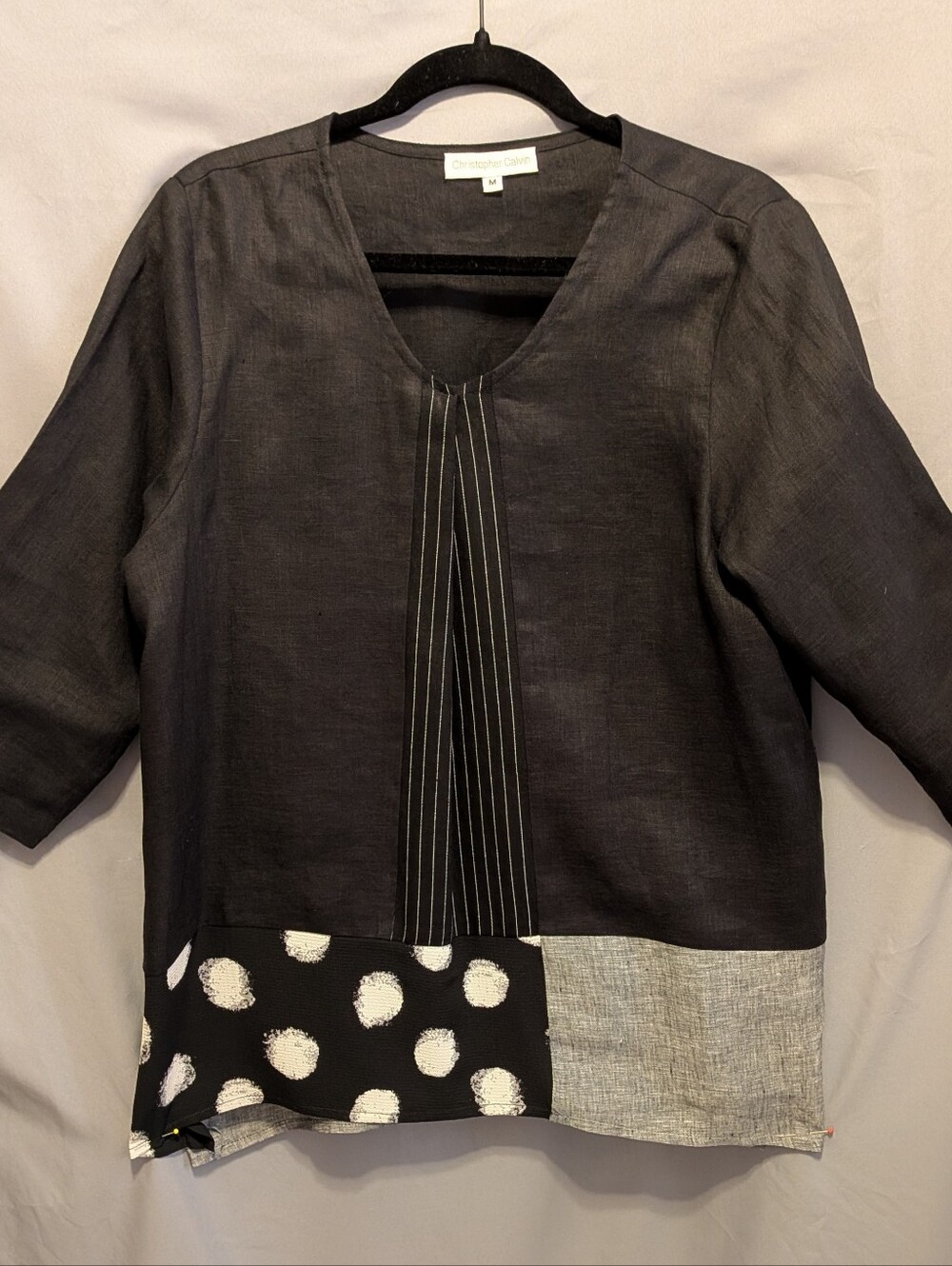 Lagenlook Patchwork Artsy Linen Top Tunic Art To Wear  By Christopher Calvin Med